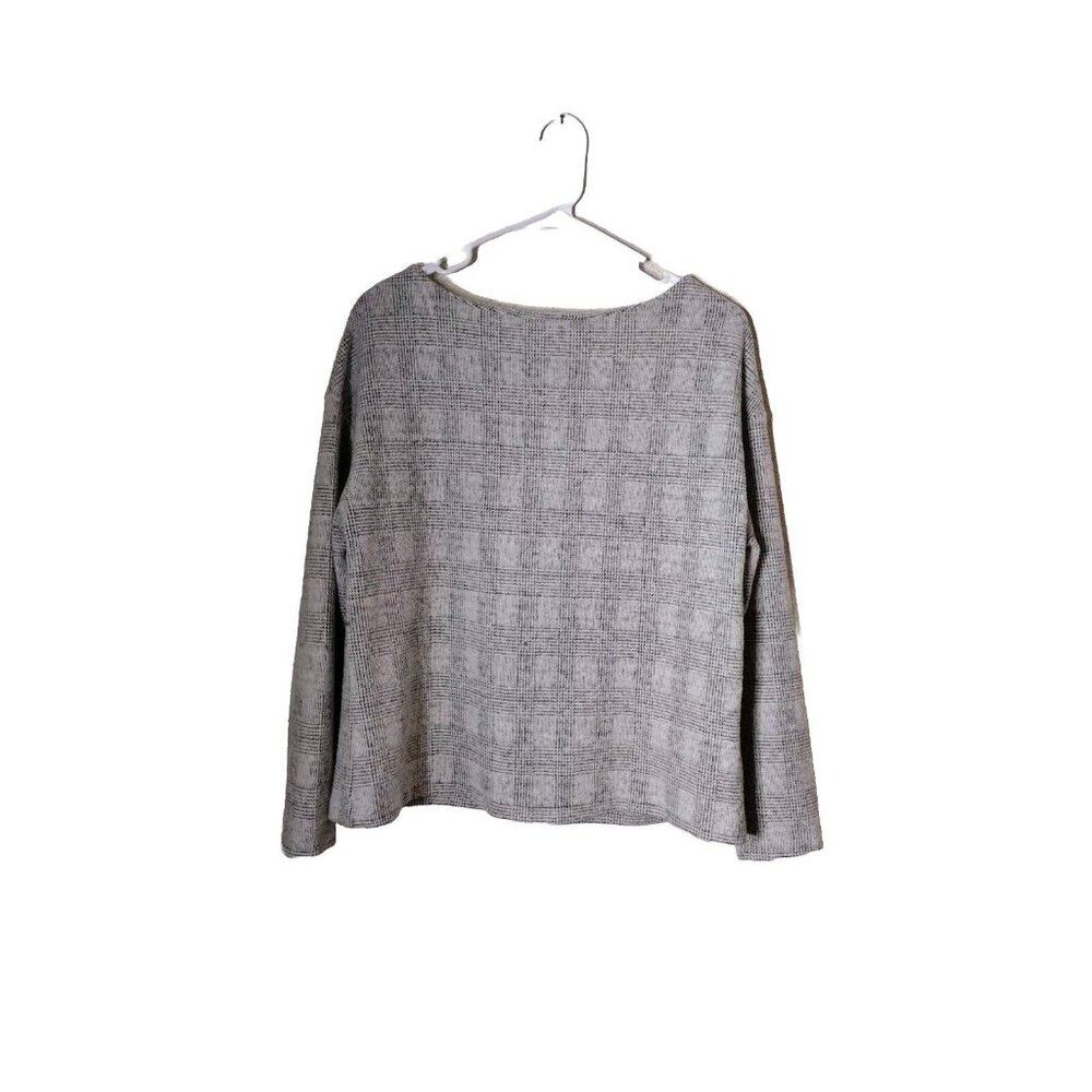 HM Sweater Womens Small Long Sleeve Rear Zip Plaid Boat Neck